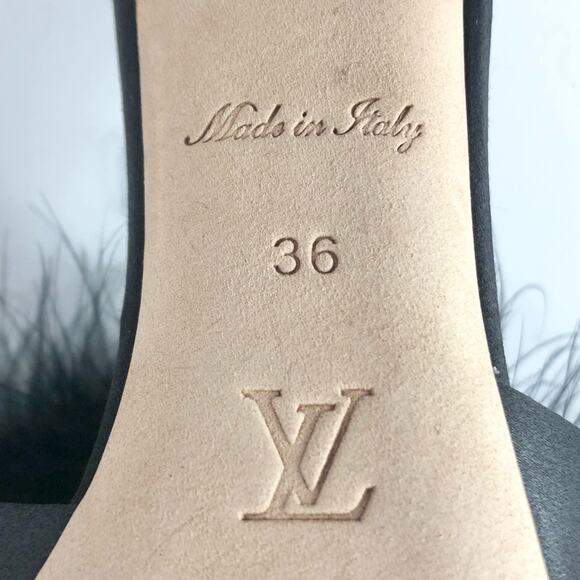 NEW Louis Vuitton Marabou Crystal LV Marilyn Kitten Heel Mule Slip On Sandals 36 - Picture 6 of 7